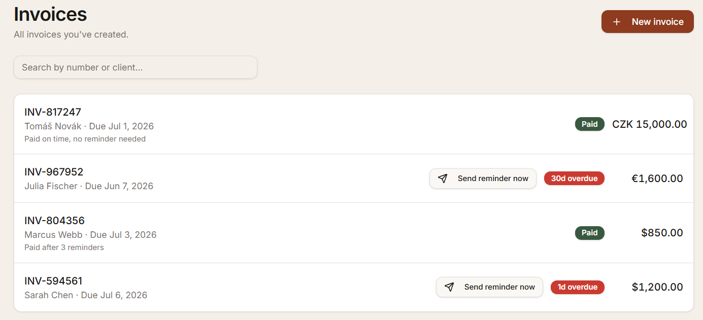 Ledgerly invoices list